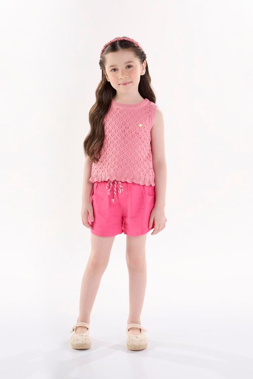 Regata Infantil para Meninas em Tricô (Rosa) Up Baby