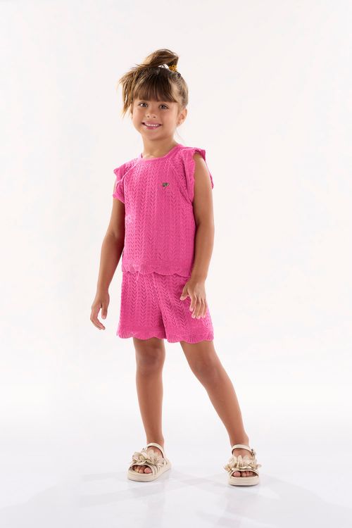 Conjunto Infantil para Meninas em Tricô com Blusa e Shorts (Vermelho) Up Baby
