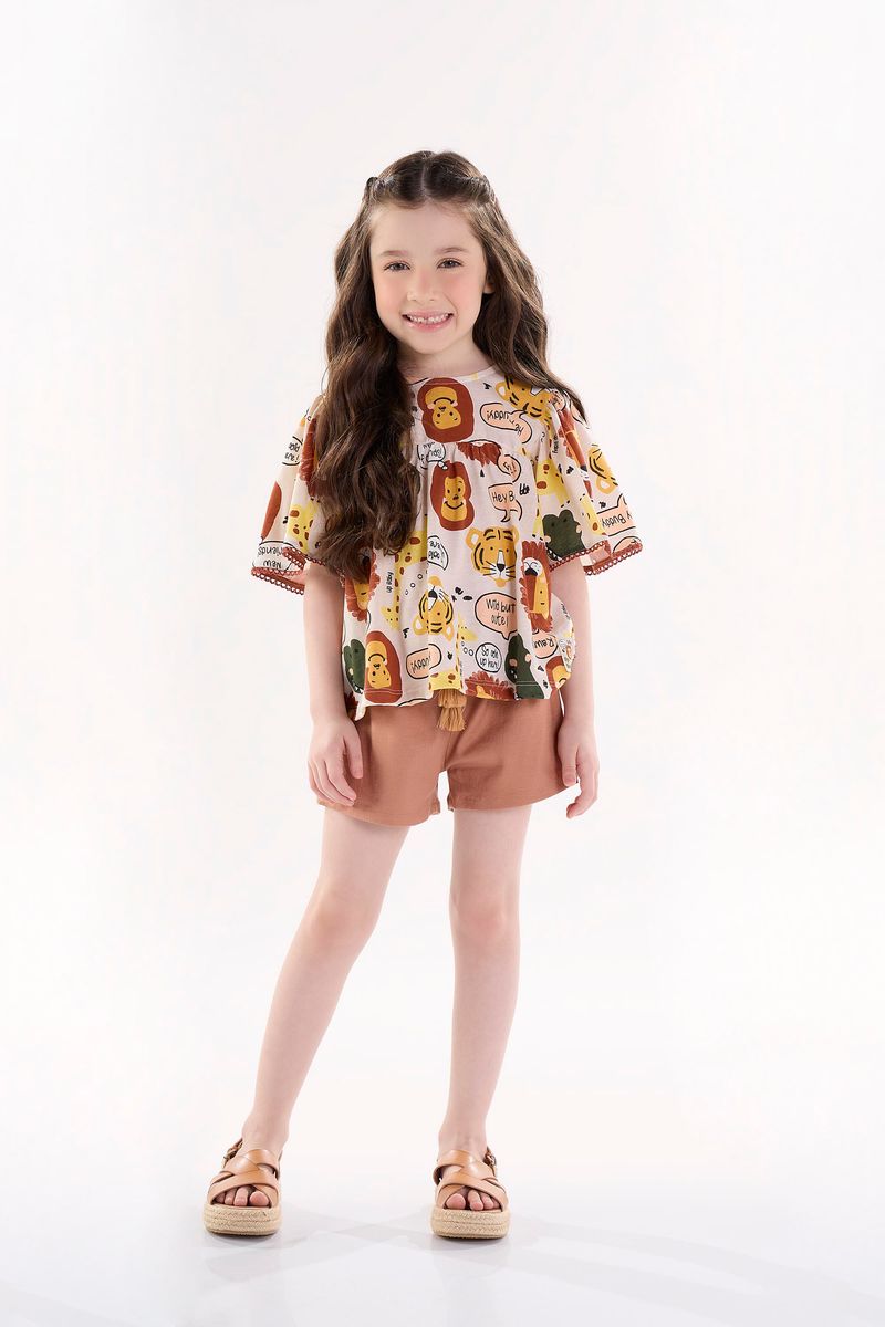 Conjunto-Infantil-para-Meninas-com-Bata-e-Shorts--Bege--Up-Baby