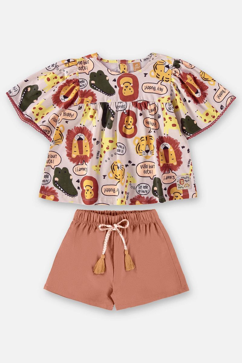 Conjunto-Infantil-para-Meninas-com-Bata-e-Shorts--Bege--Up-Baby