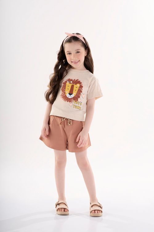 Short Infantil para Menina em Linho (Marrom) Up Baby