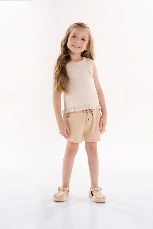 Short Infantil para Menina em Linho (Bege) Up Baby