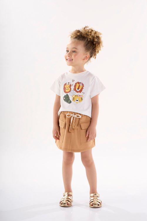 Conjunto Infantil para Menina com Blusa e Shorts-Saia (Off White) Up Baby