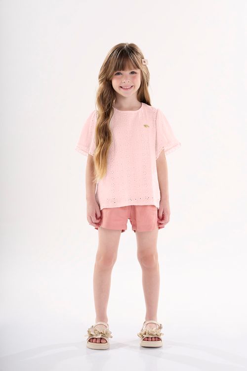 Conjunto Infantil para Menina com Bata e Shorts (Rosa) Up Baby