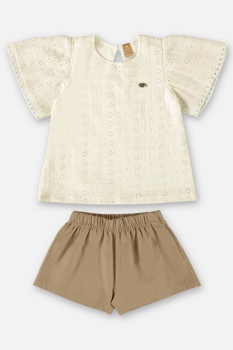 Conjunto-Infantil-para-Menina-com-Bata-e-Shorts--Bege--Up-Baby