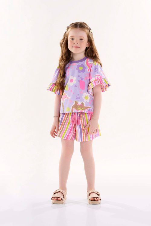 Conjunto Infantil para Meninas com Blusa e Shorts (Roxo) Up Baby