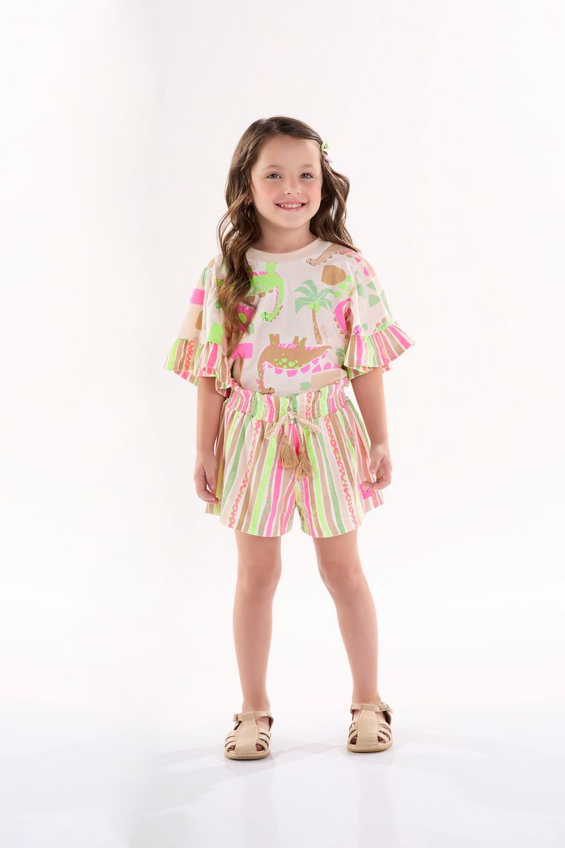 Conjunto-Infantil-para-Meninas-com-Blusa-e-Shorts--Bege--Up-Baby