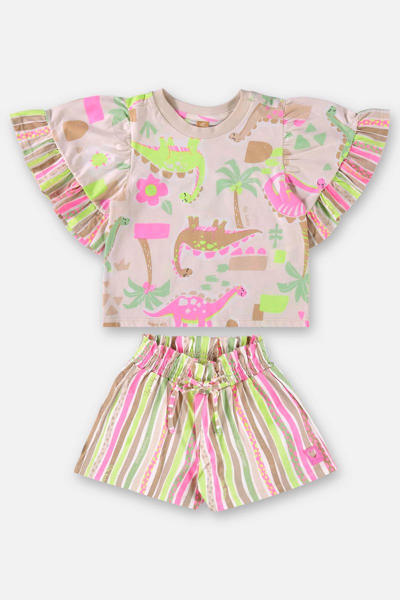 Conjunto-Infantil-para-Meninas-com-Blusa-e-Shorts--Bege--Up-Baby