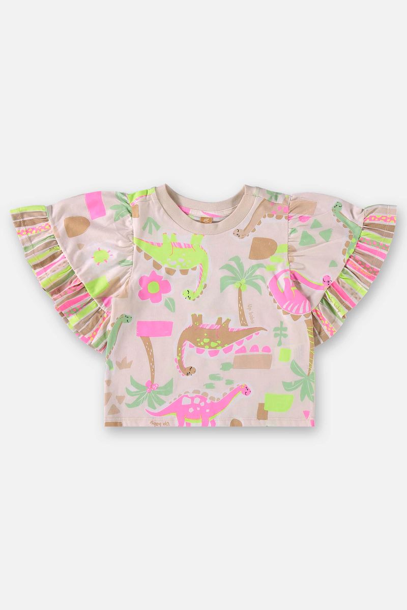 Conjunto-Infantil-para-Meninas-com-Blusa-e-Shorts--Bege--Up-Baby