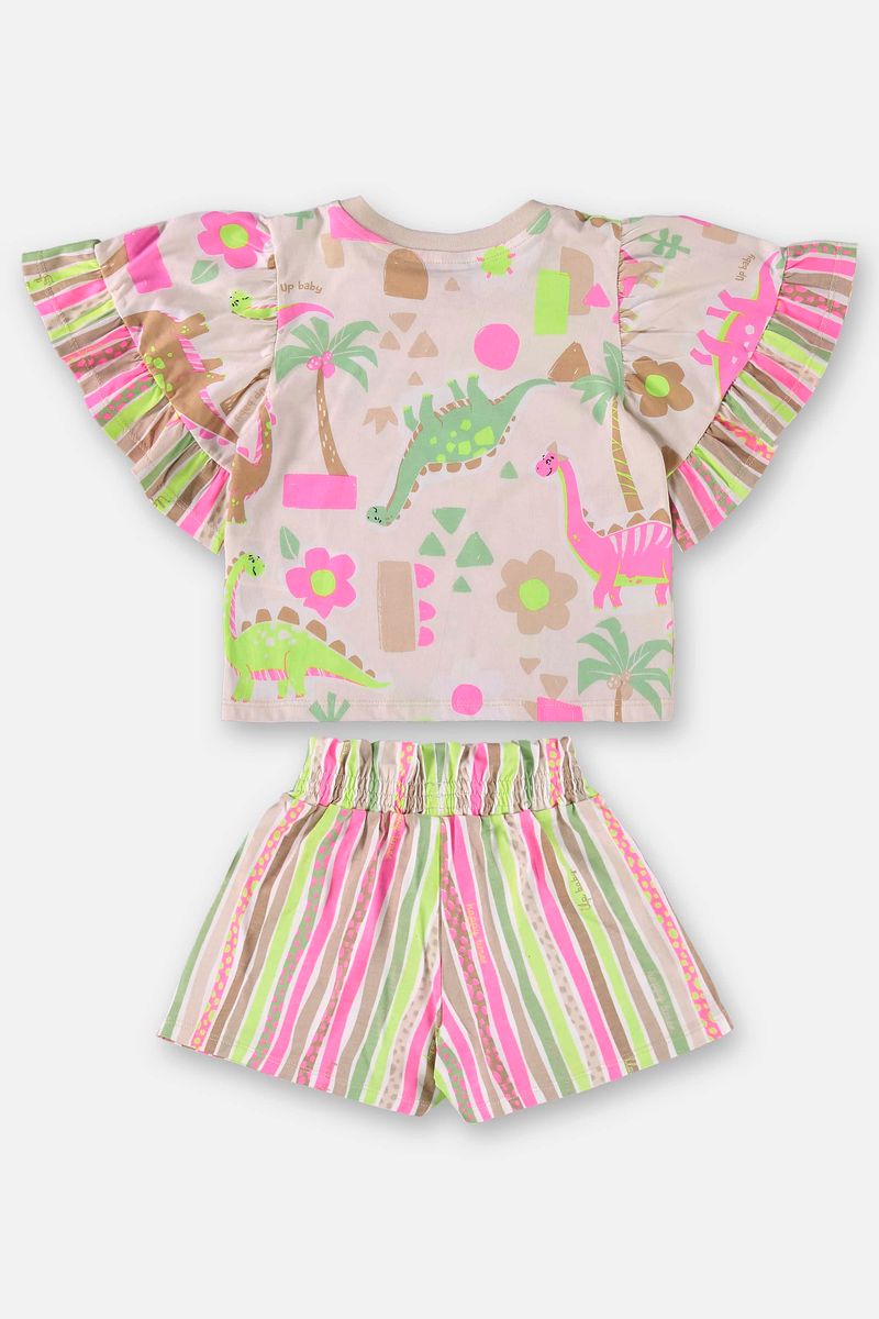 Conjunto-Infantil-para-Meninas-com-Blusa-e-Shorts--Bege--Up-Baby