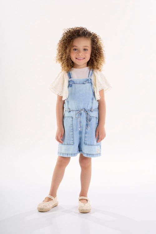 Jardineira Infantil em Jeans com Alças para Menina (Azul) Up Baby