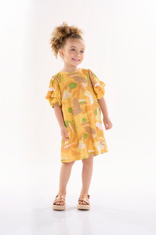 Vestido Infantil em Meia Malha Flamê (Amarelo) Up Baby