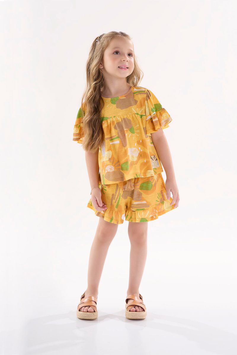 Conjunto-Infantil-para-Menina-com-Bata-e-Shorts--Amarelo--Up-Baby