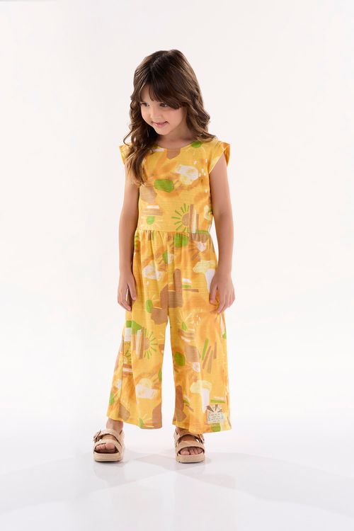 Macacão Infantil para Menina em Meia Malha Flamê (Amarelo) Up Baby