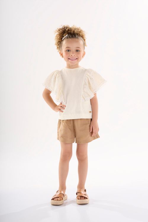 Bata Infantil para Menina em Meia Malha Linho (Off White) Up Baby