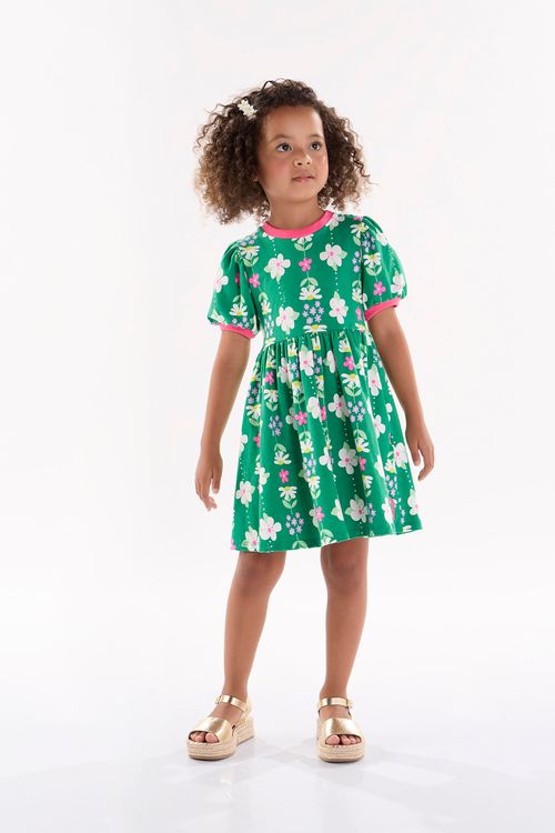 Vestido Infantil Manga Curta em Cotton (Verde) Up Baby