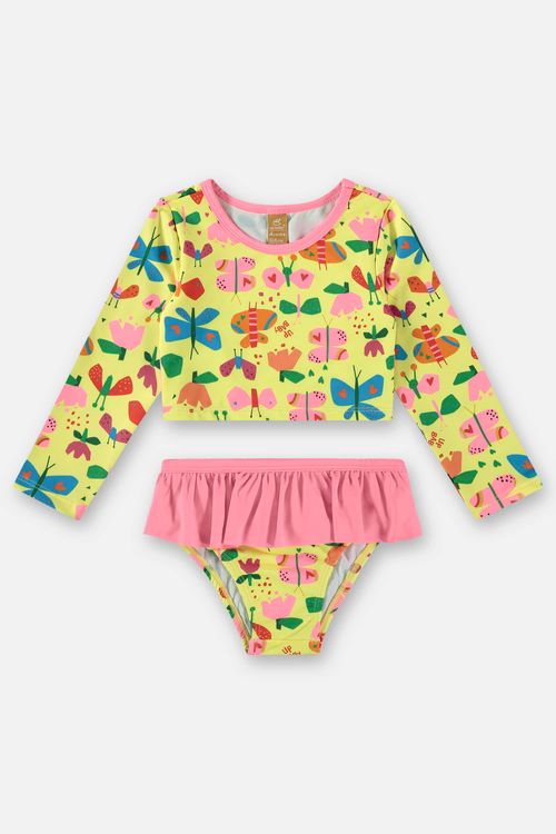 Biquíni Infantil FPS+50 com Blusa e Calcinha (Amarelo Neon) Up Baby