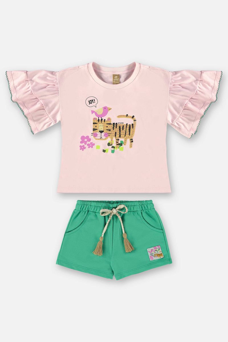 Conjunto-Infantil-para-Menina-com-Blusa-e-Shorts--Rosa-Claro--Up-Baby