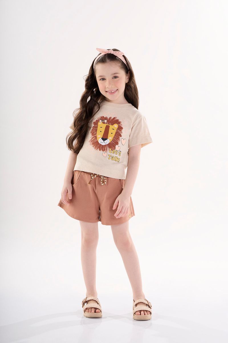Blusa-Infantil-de-Manga-Curta-para-Menina--Bege--Up-Baby