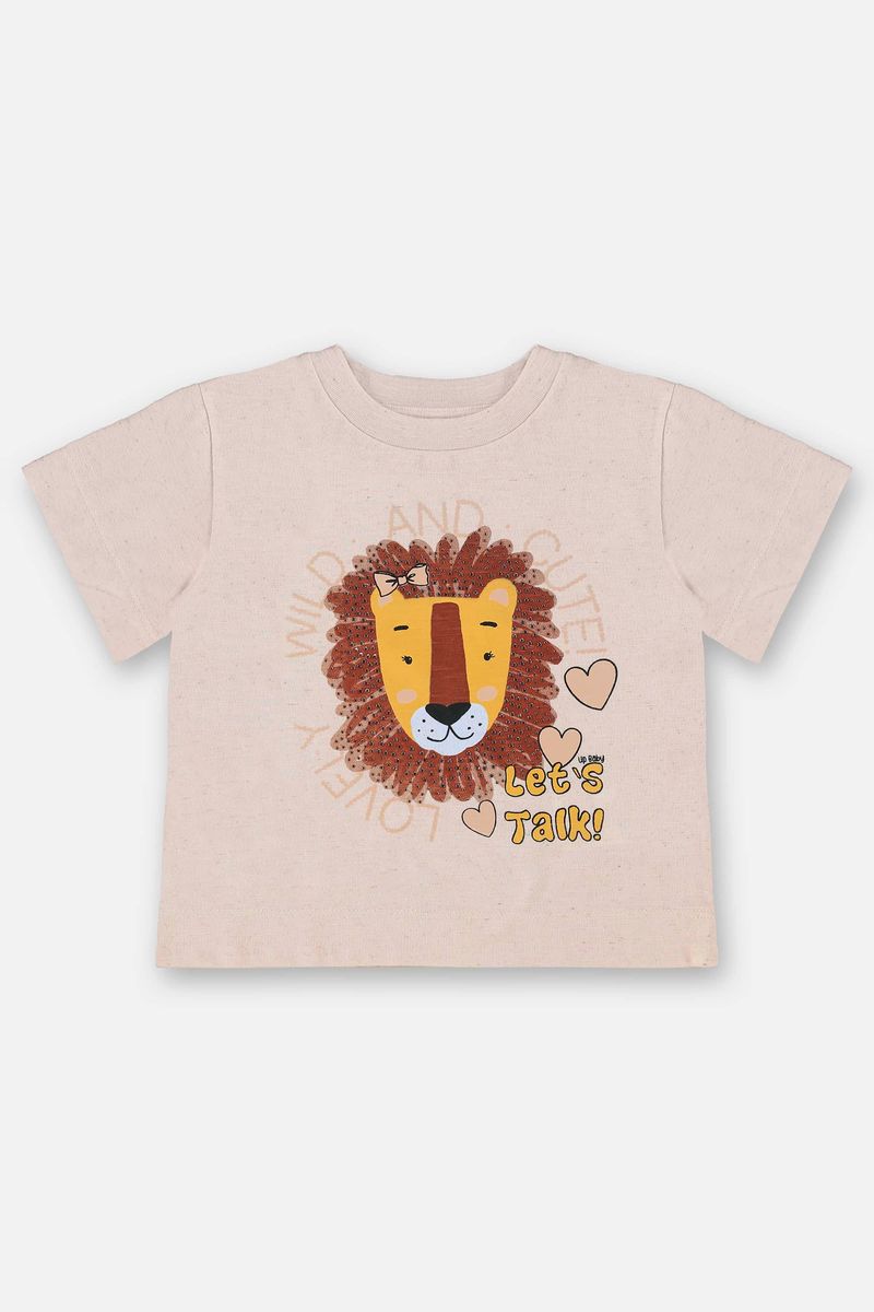 Blusa-Infantil-de-Manga-Curta-para-Menina--Bege--Up-Baby
