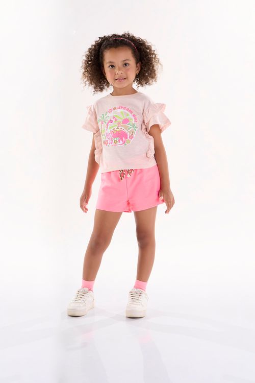 Conjunto Infantil para Menina com Blusa e Shorts (Rosa Claro) Up Baby