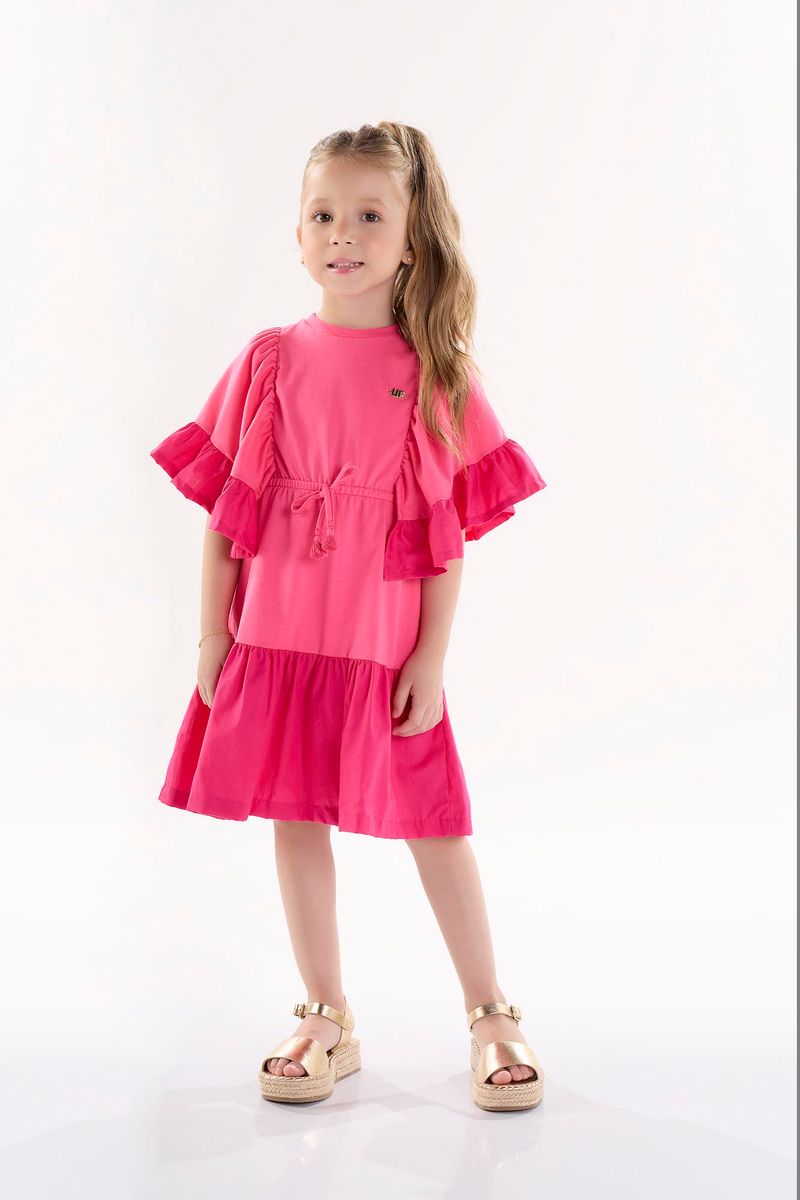 Vestido-Infantil-em-Tricoline-e-Meia-Malha--Rosa-Pink--Up-Baby