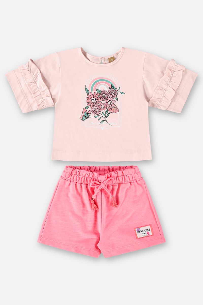 Conjunto-Infantil-para-Menina-com-Blusa-e-Shorts--Rosa-Claro--Up-Baby