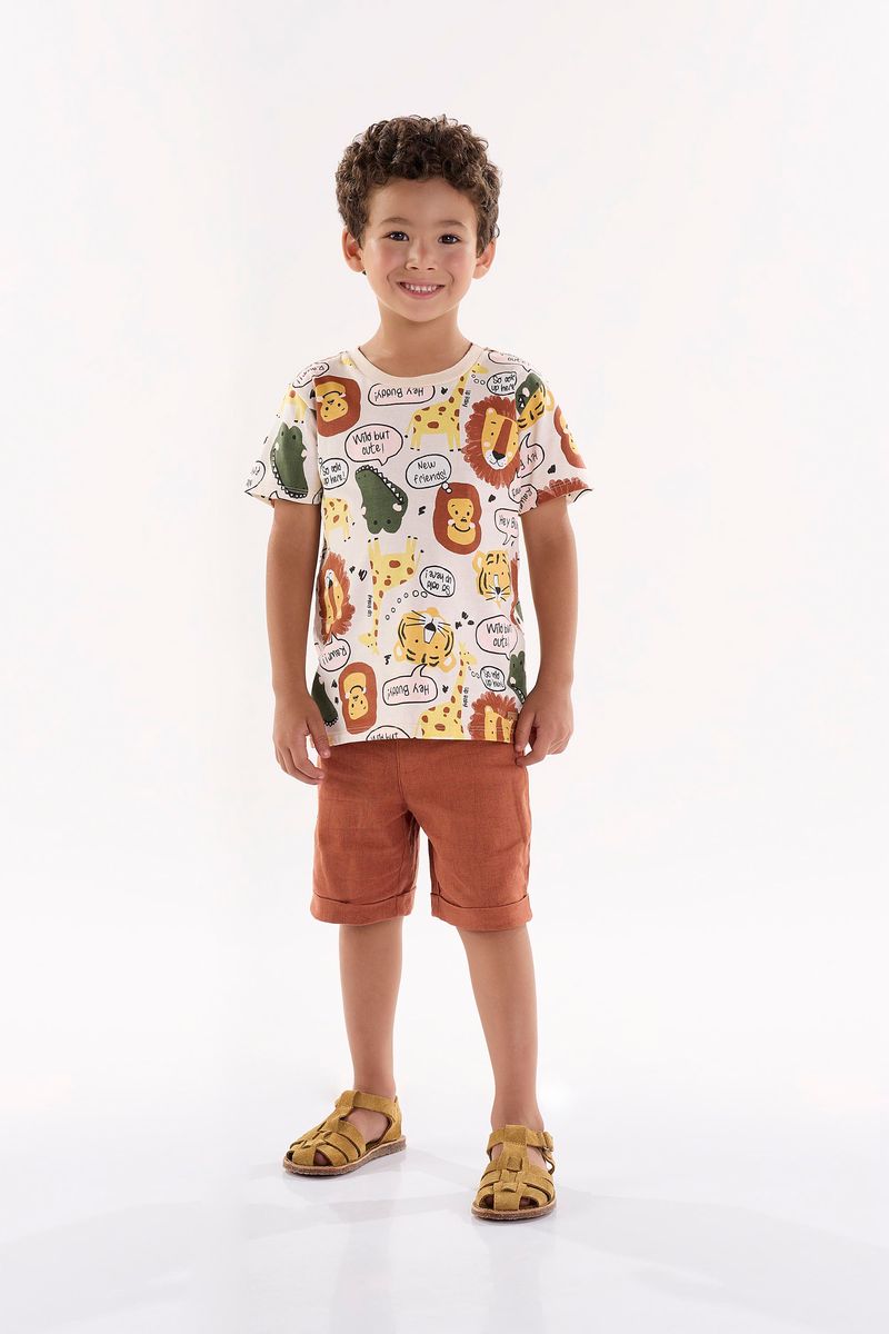 Camiseta-Infantil-para-Menino-em-Meia-Malha--Bege--Up-Baby