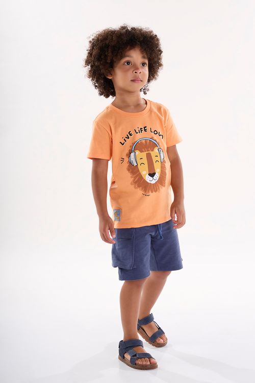 Conjunto Infantil para Menino com Camiseta e Bermuda (Laranja) Up Baby