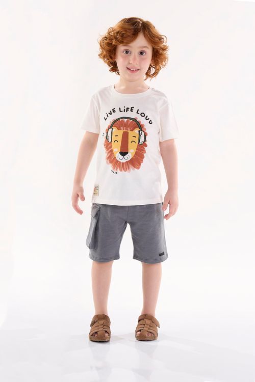 Conjunto Infantil para Menino com Camiseta e Bermuda (Off White) Up Baby