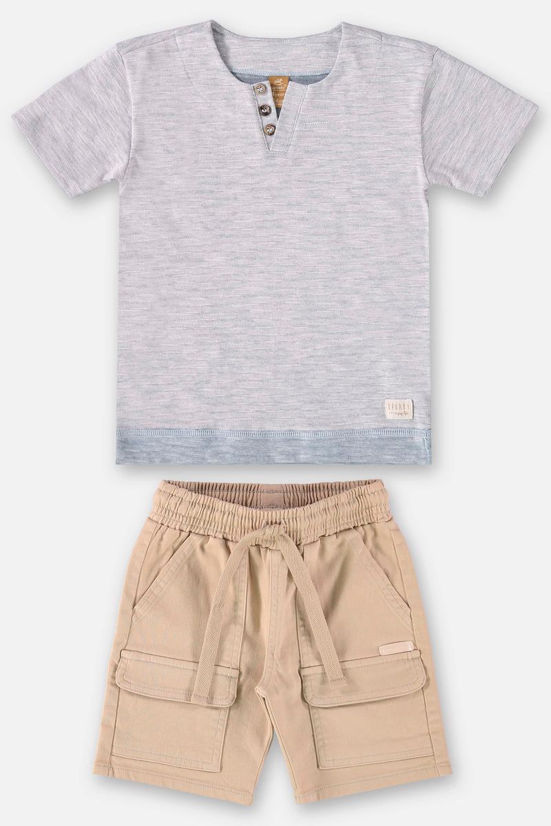 Conjunto-com-Camiseta-e-Bermuda-Infantil-para-Menino--Cinza--Up-Baby