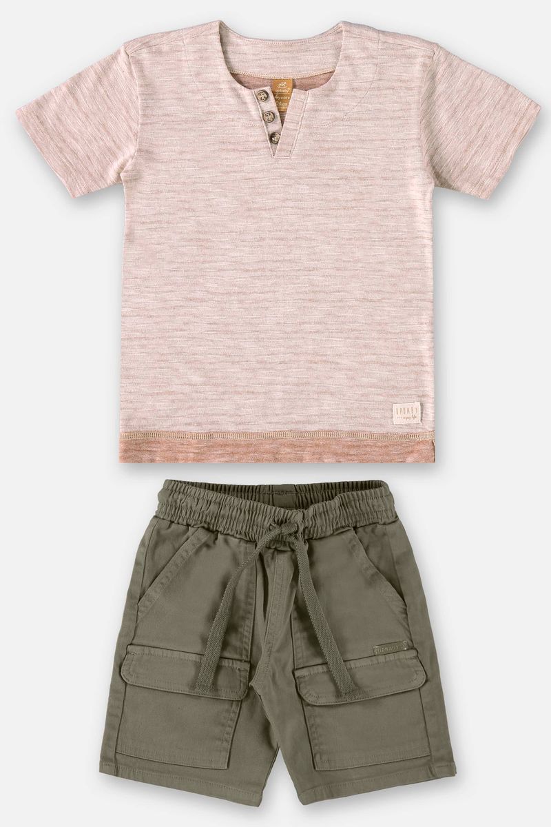 Conjunto-com-Camiseta-e-Bermuda-Infantil-para-Menino--Marrom--Up-Baby