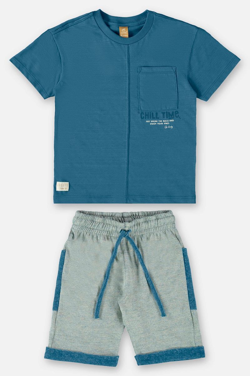 Conjunto-Infantil-para-Meninos-com-Camiseta-e-Bermuda--Azul--Up-Baby