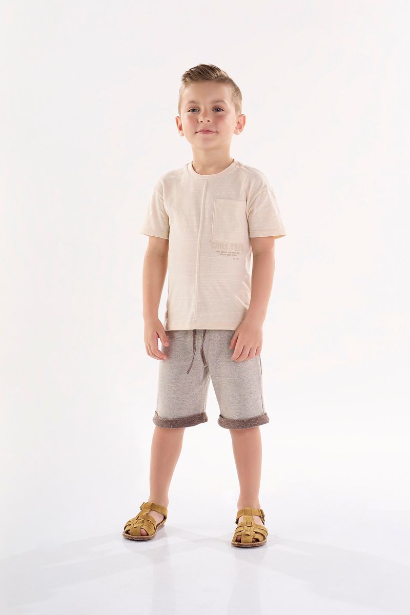 Conjunto-Infantil-para-Meninos-com-Camiseta-e-Bermuda--Bege--Up-Baby