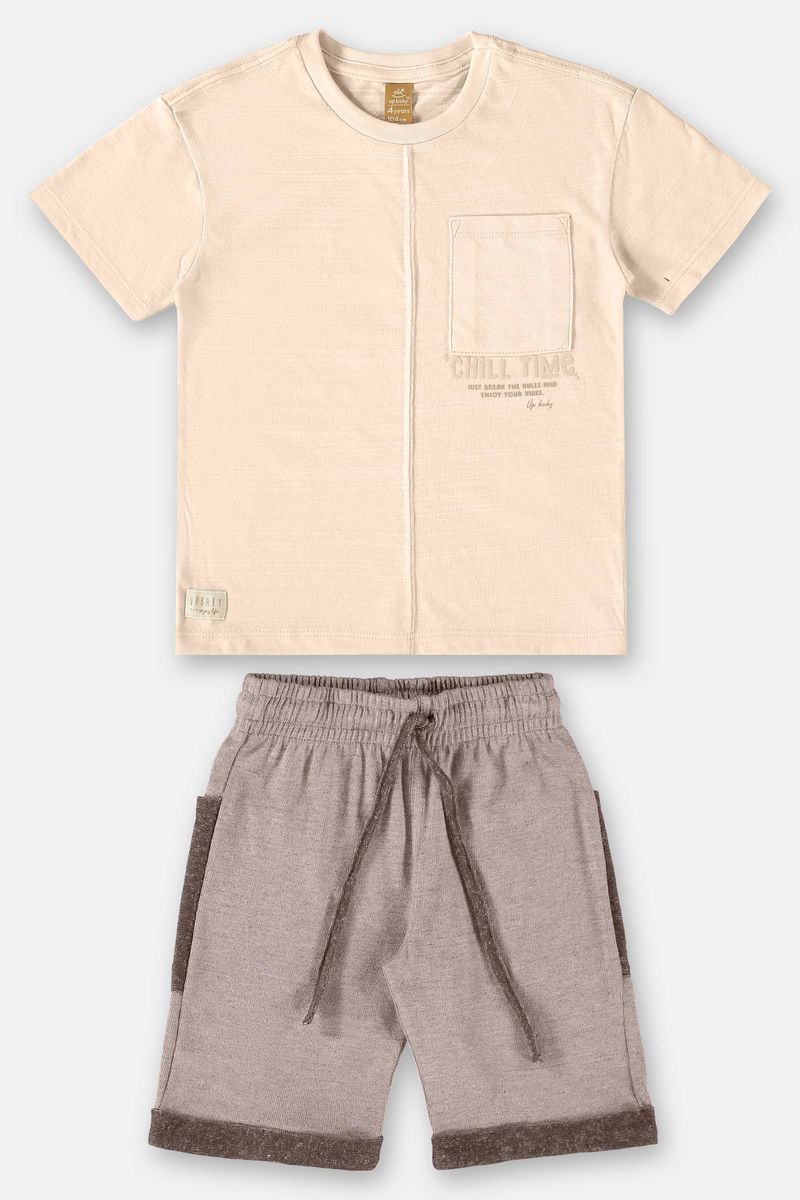 Conjunto-Infantil-para-Meninos-com-Camiseta-e-Bermuda--Bege--Up-Baby