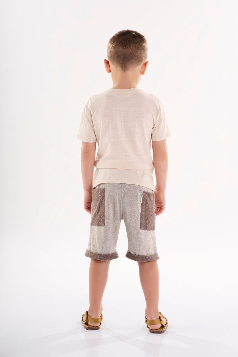Conjunto-Infantil-para-Meninos-com-Camiseta-e-Bermuda--Bege--Up-Baby