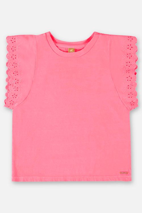 Blusa Manga Curta Básica Infantil (Rosa Pink Neon) Up Baby