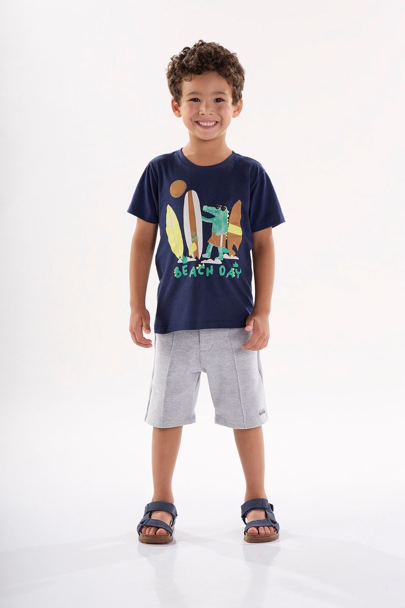 Camiseta-Infantil-para-Menino-em-Meia-Malha--Azul-Marinho--Up-Baby