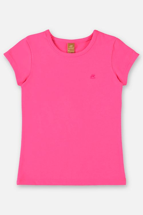 Blusa Infantil Manga Curta Básica em Cotton (Rosa Pink Neon) Up Baby