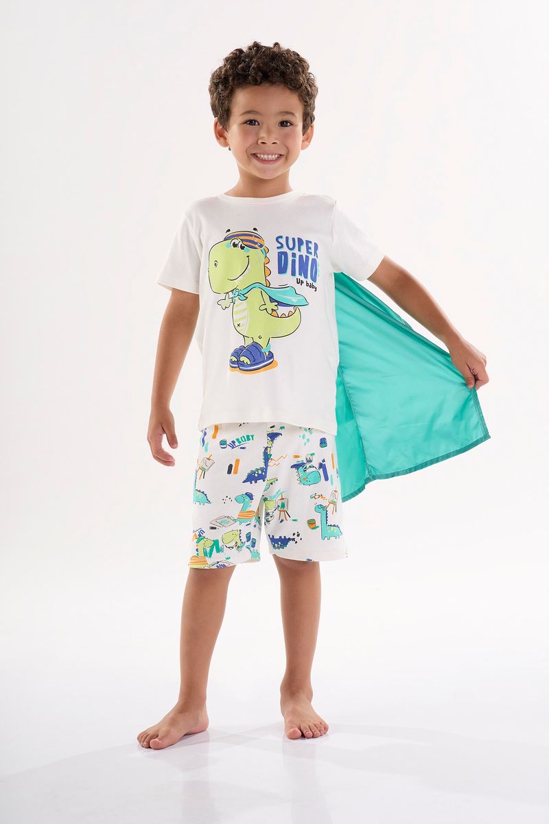 Pijama-Camiseta-com-Capa-e-Bermuda-Infantil-para-Meninos