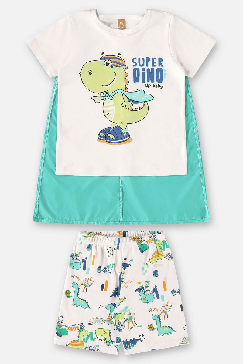 Pijama-Camiseta-com-Capa-e-Bermuda-Infantil-para-Meninos