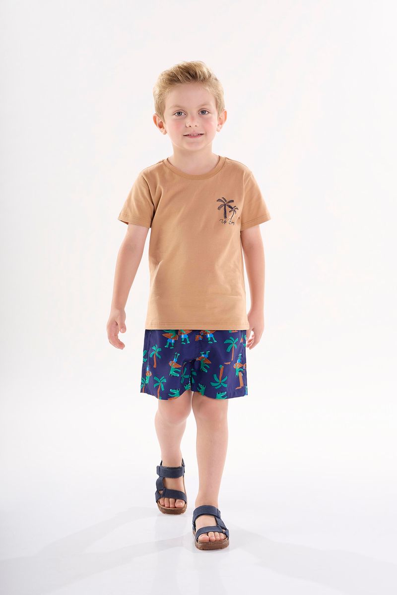 Conjunto-Infantil-para-Menino-com-Camiseta-e-Bermuda--Marrom--Up-Baby