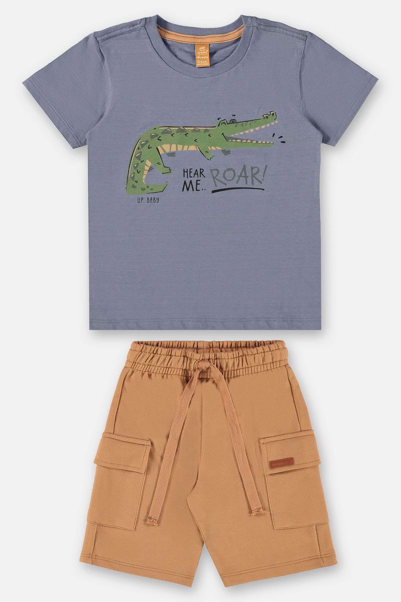 Conjunto-Infantil-para-Meninos-com-Camiseta-e-Bermuda--Cinza--Up-Baby