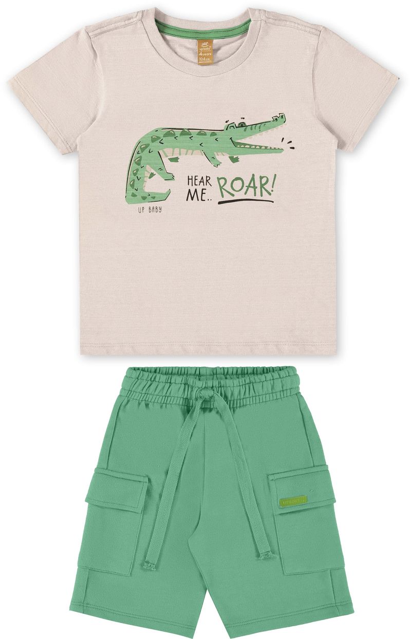 Conjunto-Infantil-para-Meninos-com-Camiseta-e-Bermuda--Bege--Up-Baby