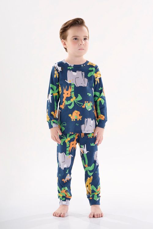 Pijama Longo para Meninos em Suedine (Azul Marinho) Up Baby