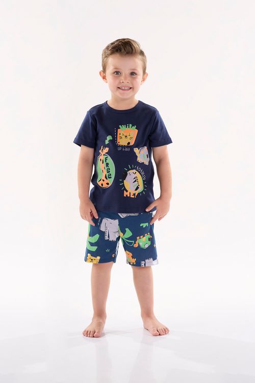 Pijama com Camiseta e Bermuda para Meninos (Azul Marinho) Up Baby