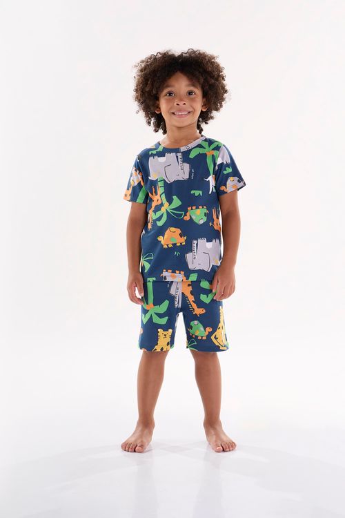 Pijama para Meninos com Camiseta e Bermuda (Azul Marinho) Up Baby