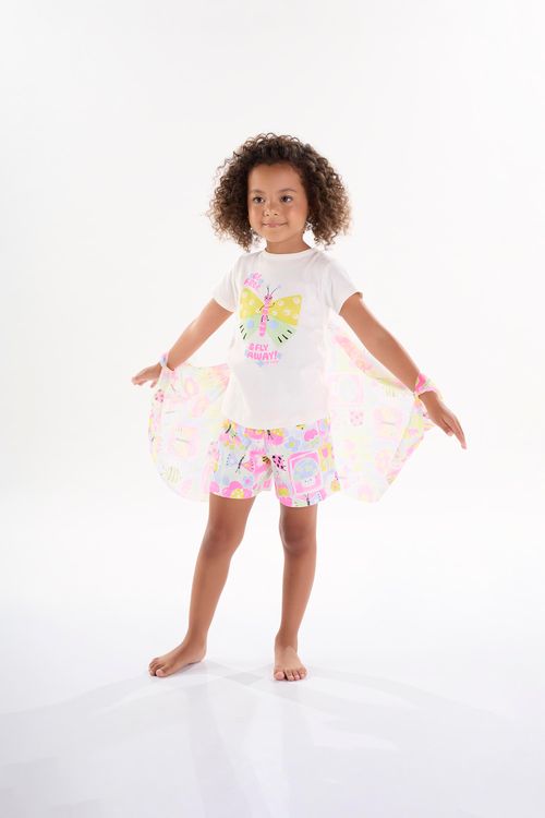 Pijama Blusa com Asas e Short Infantil para Meninas (Off White) Up Baby