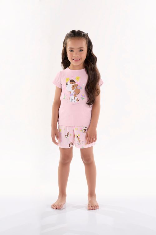 Pijama com Blusa e Short Infantil para Meninas (Rosa Claro) Up Baby