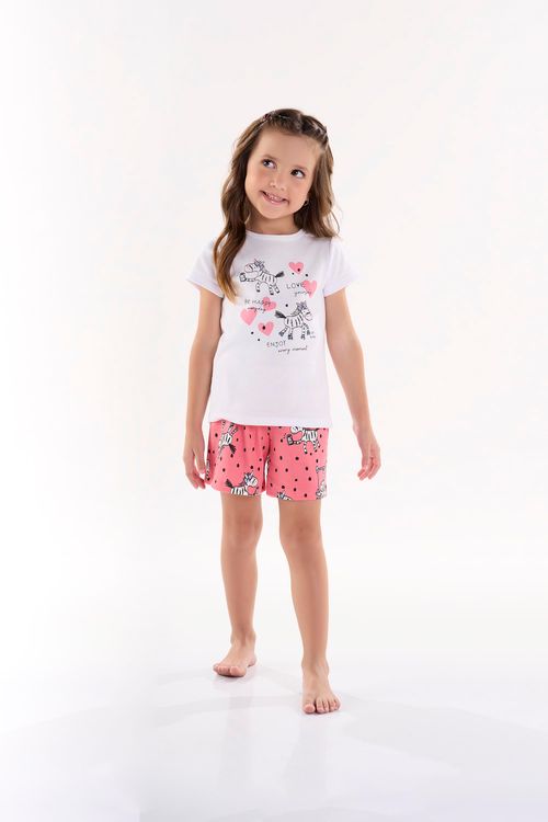 Pijama com Blusa e Short Infantil para Meninas (Branco) Up Baby